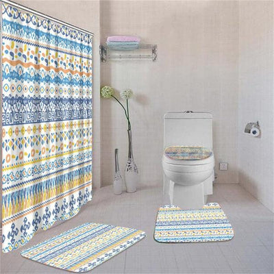 BigProStore Abstract African Seamless Pattern Shower Curtain Set 4pcs Modern African Bathroom Decor BPS3421 Standard (180x180cm | 72x72in) Bathroom Sets