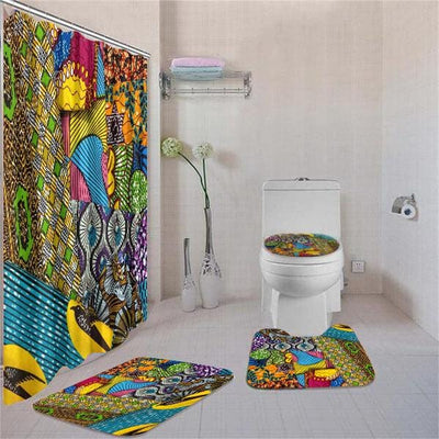 BigProStore Abstract Afro American Ethnic Seamless Pattern Shower Curtain Bathroom Set 4pcs Trendy African Bathroom Decor BPS3199 Standard (180x180cm | 72x72in) Bathroom Sets