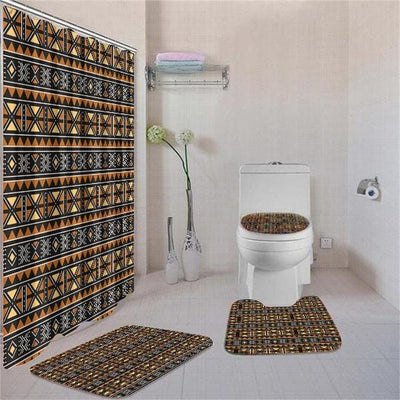 BigProStore Abstract Afrocentric Afrocentric Pattern Art Bathroom Shower Curtain Set 4pcs Cool African Bathroom Accessories BPS3667 Standard (180x180cm | 72x72in) Bathroom Sets