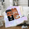 BigProStore Africa Blanket Design Natural Hair Fleece Blanket Cute Black Couple Chibi Fleece Blanket Blanket / YOUTH-S (43"x55" / 110x140cm) Blanket