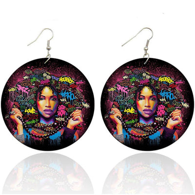 BigProStore African American Earrings Beautiful Black Woman Art Wooden Earrings Beautiful Melanin Afro Girl Afrocentric Themed Gift Idea BPS7224 1 Pair Earrings