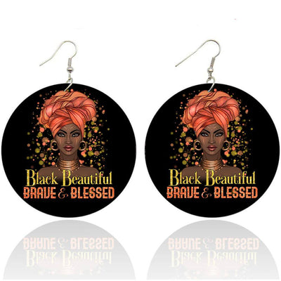 BigProStore African American Earrings Black Beautiful Brave And Blessed Girl Wood Inspired Earrings Beautiful Black Girl Afro Afrocentric Themed Gift Idea BPS1872 1 Pair Earrings