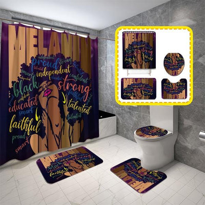 BigProStore Fancy African Themed Melanin Woman Melanin Independent Strong Shower Curtain Bathroom Set 4pcs Trendy Afrocentric Bathroom Accessories BPS4148 Standard (180x180cm | 72x72in) Bathroom Sets
