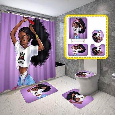 BigProStore African American Shower Curtain Beautiful Afro Girl Pony Hair Bathroom Set 4pcs Afrocentric Decor Idea BPS2001 Standard (180x180cm | 72x72in) Bathroom Sets