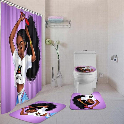BigProStore African American Shower Curtain Beautiful Afro Girl Pony Hair Bathroom Set 4pcs Afrocentric Decor Idea BPS2001 Standard (180x180cm | 72x72in) Bathroom Sets