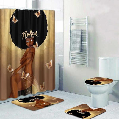 BigProStore African American Shower Curtain Sexy Afro Girl Natural Hair Bathroom Set 4pcs Afrocentric Decor Idea BPS3918 Standard (180x180cm | 72x72in) Bathroom Sets