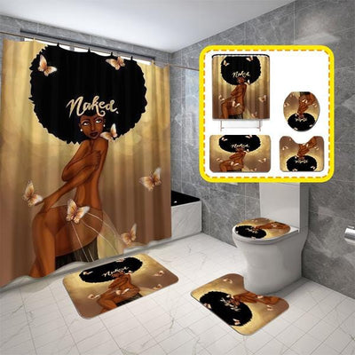 BigProStore African American Shower Curtain Sexy Afro Girl Natural Hair Bathroom Set 4pcs Afrocentric Decor Idea BPS3918 Standard (180x180cm | 72x72in) Bathroom Sets