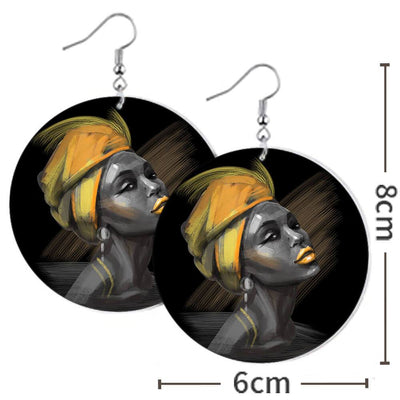 BigProStore African Earrings Beautiful Melanin Woman Round Wooden Earrings Beautiful Melanin Woman Black History Gift Ideas BPS9057 Earrings