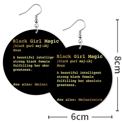 BigProStore African Earrings Black Girl Magic Melaninaire Beautiful Intelligent Strong Girl Round Wooden Earrings Pretty Afro American Girl Afrocentric Themed Gift Idea BPS3146 Earrings