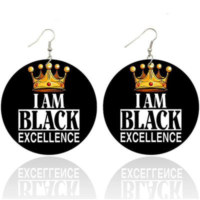 BigProStore African Earrings I Am Black Excellence Round Wooden Earrings Beautiful Melanin Girl Black History Gifts BPS9366 1 Pair Earrings