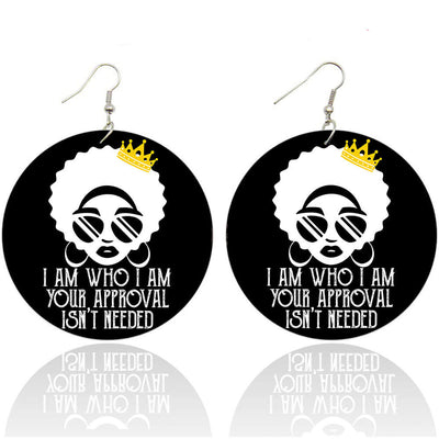 BigProStore African Style Earrings I Am Who I Am Your Approval Isn't Needed Wooden Earrings Pretty Afro Lady Black History Month Gift Idea BPS7434 1 Pair Earrings