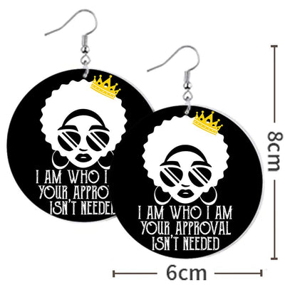 BigProStore African Style Earrings I Am Who I Am Your Approval Isn't Needed Wooden Earrings Pretty Afro Lady Black History Month Gift Idea BPS7434 Earrings