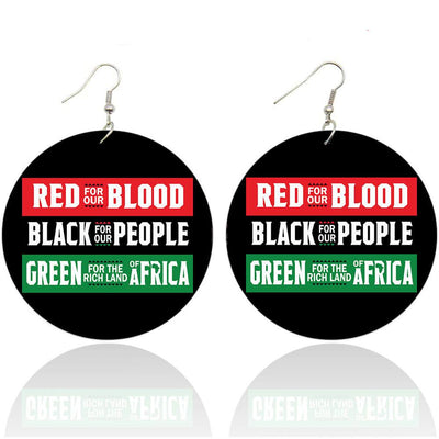 BigProStore African Style Earrings Red For My Blood Black For Our People Green For The Rich Land Of Africa Round Wooden Earrings Pretty Melanin Black Girl Afrocentric Themed Gift Idea BPS9544 1 Pair Earrings