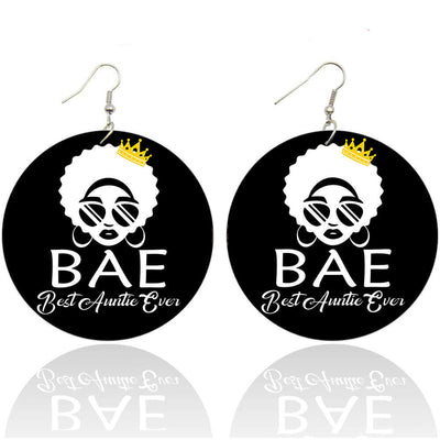 BigProStore African Wood Earrings BAE Best Auntie Ever Round Wood Earrings Beautiful Black Girl Afro Afrocentric Themed Gift Idea BPS5979 1 Pair Earrings