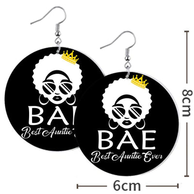 BigProStore African Wood Earrings BAE Best Auntie Ever Round Wood Earrings Beautiful Black Girl Afro Afrocentric Themed Gift Idea BPS5979 Earrings