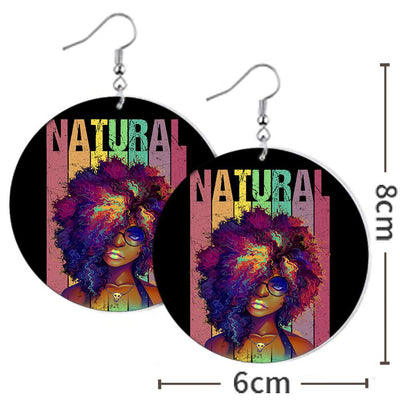 BigProStore African Wood Earrings Natural Afro Girl Round Wooden Earrings Pretty Afro Woman Black History Gift Ideas BPS9451 Earrings