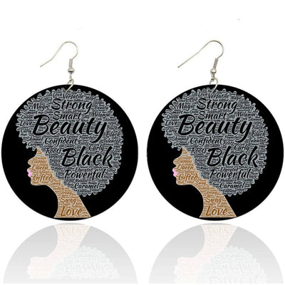 BigProStore African Wood Earrings Strong Smart Beauty Black Powerful Afro Woman Wooden Earrings Pretty Girl With Afro Black History Gift Ideas BPS5847 1 Pair Earrings