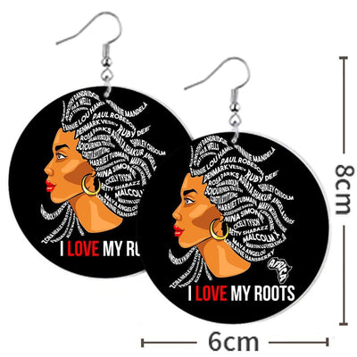 BigProStore African Wooden Earrings I Love My Roots Round Wood Earrings Pretty Afrocentric Lady Afrocentric Themed Gift Idea BPS4689 Earrings