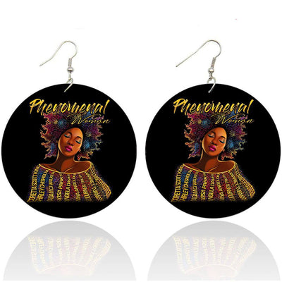 BigProStore African Wooden Earrings Phenomenal Woman Afro Girl Art Wooden Earrings Beautiful Lady With Afro Black History Gift Ideas BPS1811 1 Pair Earrings