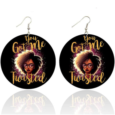 BigProStore African Wooden Earrings You Got Me Twisted Wooden Earrings Beautiful Black Woman With Afro Afrocentric Themed Gift Idea BPS4395 1 Pair Earrings