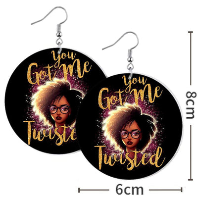 BigProStore African Wooden Earrings You Got Me Twisted Wooden Earrings Beautiful Black Woman With Afro Afrocentric Themed Gift Idea BPS4395 Earrings