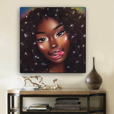 BigProStore African American Art On Canvas Melanin Woman Black Afro Girl African Themed Living Rooms Decor BPS2433 8" x 8" Square Canvas