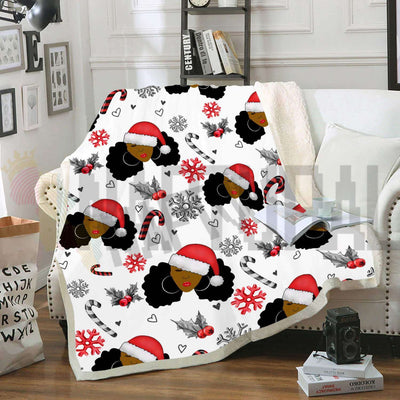 BigProStore African American Blankets Black Women Christmas Pattern 3 Fleece Blanket Blanket / YOUTH-S (43"x55" / 110x140cm) Blanket