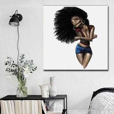 BigProStore African American Canvas Art Beautiful African American Female African American Black Art Afrocentric Wall Decor BPS46813 16" x 16" x 0.75" Square Canvas