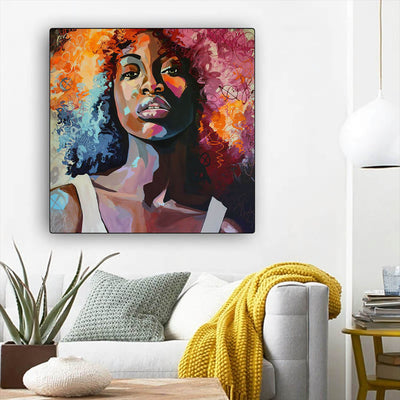 BigProStore African American Canvas Art Beautiful Black Afro Girls African American Women Art Afrocentric Living Room Ideas BPS60818 12" x 12" x 0.75" Square Canvas