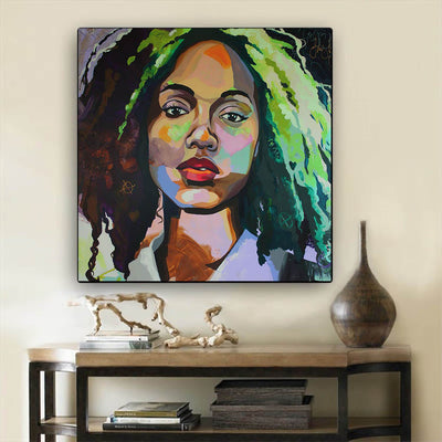 BigProStore African American Canvas Art Beautiful Black Afro Lady African Canvas Wall Art Afrocentric Home Decor BPS78507 24" x 24" x 0.75" Square Canvas