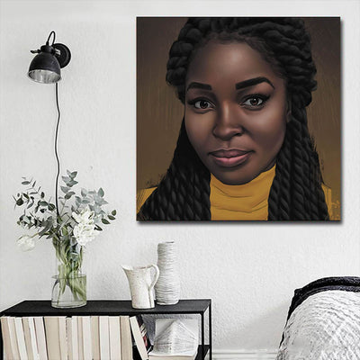 BigProStore African American Canvas Art Beautiful Black American Woman African American Canvas Wall Art Afrocentric Home Decor Ideas BPS46527 16" x 16" x 0.75" Square Canvas