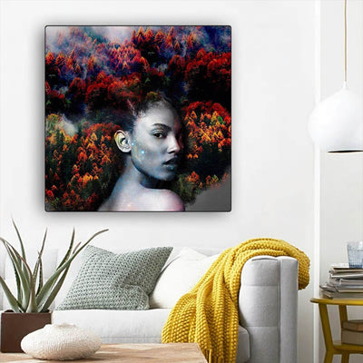 BigProStore African American Canvas Art Beautiful Black American Woman Afro American Art Afrocentric Living Room Ideas BPS75743 12" x 12" x 0.75" Square Canvas