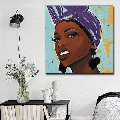 BigProStore African American Canvas Art Beautiful Black American Woman Modern Black Art Afrocentric Home Decor BPS57196 16" x 16" x 0.75" Square Canvas