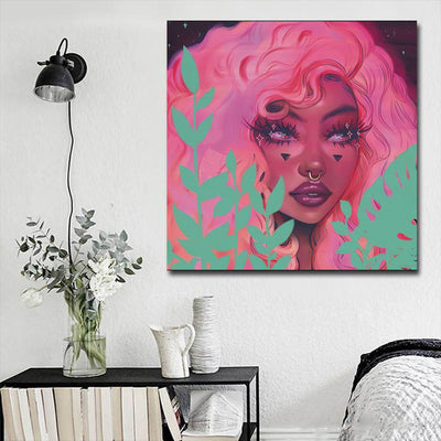 BigProStore African American Canvas Art Beautiful Melanin Girl Afro American Art Afrocentric Home Decor Ideas BPS39808 16" x 16" x 0.75" Square Canvas