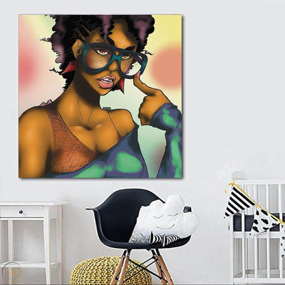 BigProStore African American Canvas Art Cute African American Female Abstract African Wall Art Afrocentric Wall Decor BPS87291 24" x 24" x 0.75" Square Canvas