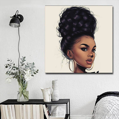 BigProStore African American Canvas Art Cute African American Female Black History Canvas Art Afrocentric Living Room Ideas BPS65104 16" x 16" x 0.75" Square Canvas