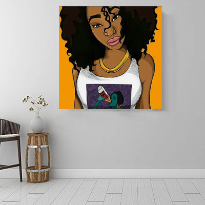 BigProStore African American Canvas Art Cute African American Woman African Canvas Wall Art Afrocentric Decor BPS87177 16" x 16" x 0.75" Square Canvas