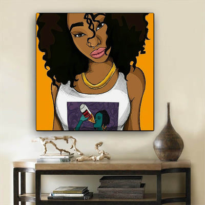 BigProStore African American Canvas Art Cute African American Woman African Canvas Wall Art Afrocentric Decor BPS87177 24" x 24" x 0.75" Square Canvas