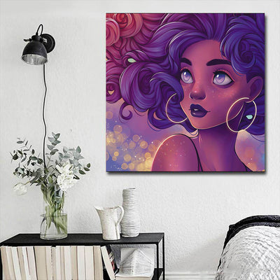 BigProStore African American Canvas Art Cute Afro American Girl Black History Artwork Afrocentric Decorating Ideas BPS52577 16" x 16" x 0.75" Square Canvas