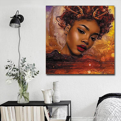 BigProStore African American Canvas Art Cute Afro American Woman African American Women Art Afrocentric Home Decor Ideas BPS90269 16" x 16" x 0.75" Square Canvas