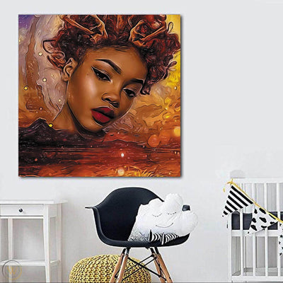 BigProStore African American Canvas Art Cute Afro American Woman African American Women Art Afrocentric Home Decor Ideas BPS90269 24" x 24" x 0.75" Square Canvas