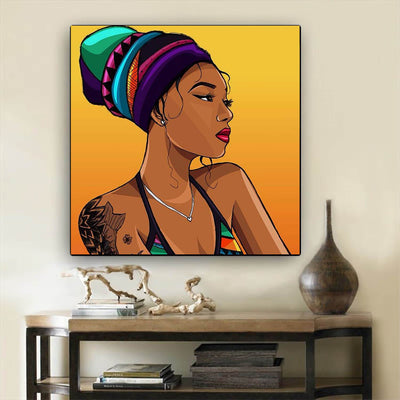 BigProStore African American Canvas Art Cute Afro American Woman Black History Artwork Afrocentric Decor BPS73453 24" x 24" x 0.75" Square Canvas