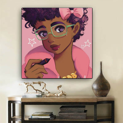 BigProStore African American Canvas Art Cute Afro Girl African Canvas Afrocentric Living Room Ideas BPS12049 12" x 12" x 0.75" Square Canvas
