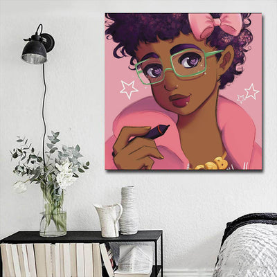 BigProStore African American Canvas Art Cute Afro Girl African Canvas Afrocentric Living Room Ideas BPS12049 16" x 16" x 0.75" Square Canvas