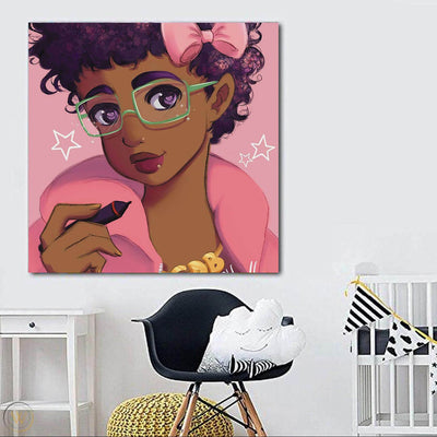 BigProStore African American Canvas Art Cute Afro Girl African Canvas Afrocentric Living Room Ideas BPS12049 24" x 24" x 0.75" Square Canvas