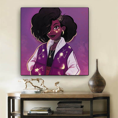 BigProStore African American Canvas Art Cute Black American Girl African American Abstract Art Afrocentric Decor BPS39722 12" x 12" x 0.75" Square Canvas