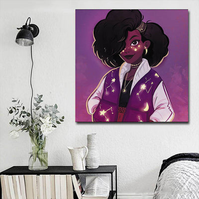 BigProStore African American Canvas Art Cute Black American Girl African American Abstract Art Afrocentric Decor BPS39722 16" x 16" x 0.75" Square Canvas