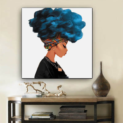 BigProStore African American Canvas Art Cute Black American Woman Framed African Wall Art Afrocentric Living Room Ideas BPS21300 12" x 12" x 0.75" Square Canvas