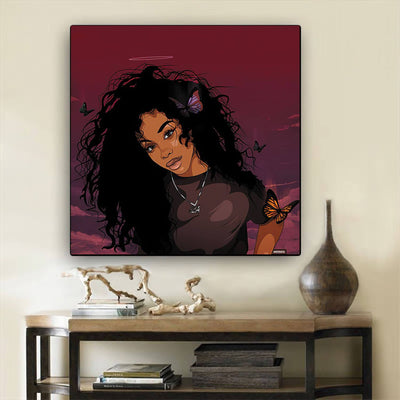 BigProStore African American Canvas Art Cute Girl With Afro Modern African American Art Afrocentric Home Decor BPS44507 12" x 12" x 0.75" Square Canvas