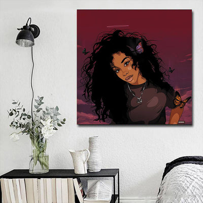 BigProStore African American Canvas Art Cute Girl With Afro Modern African American Art Afrocentric Home Decor BPS44507 16" x 16" x 0.75" Square Canvas